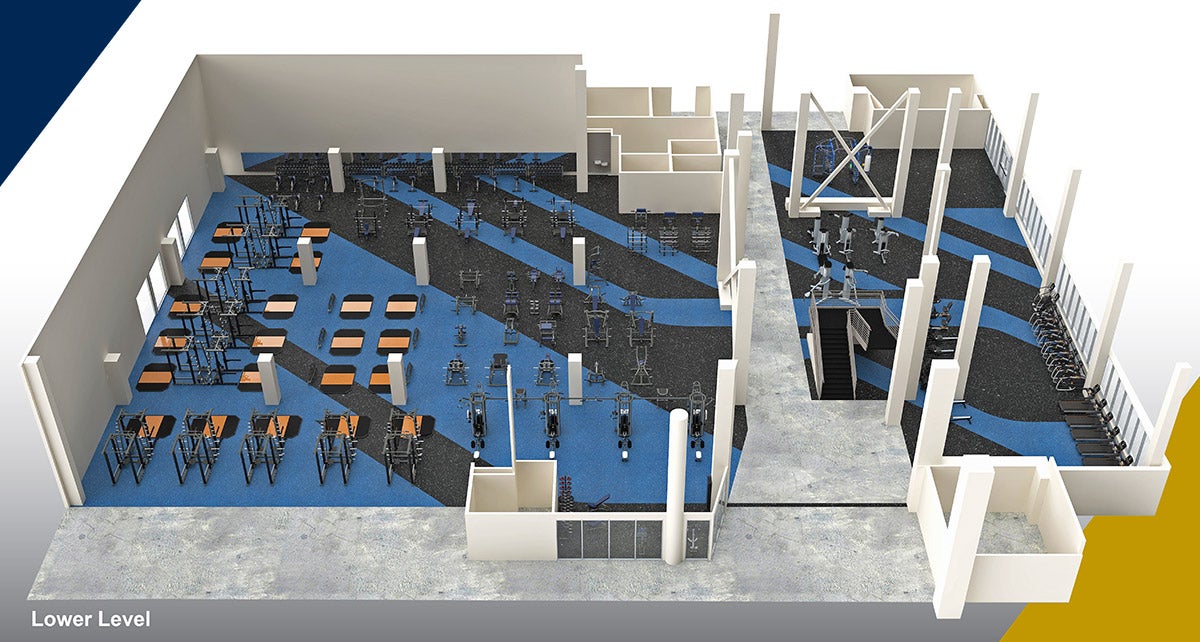 A rendering of the UC Davis ARC weight room.