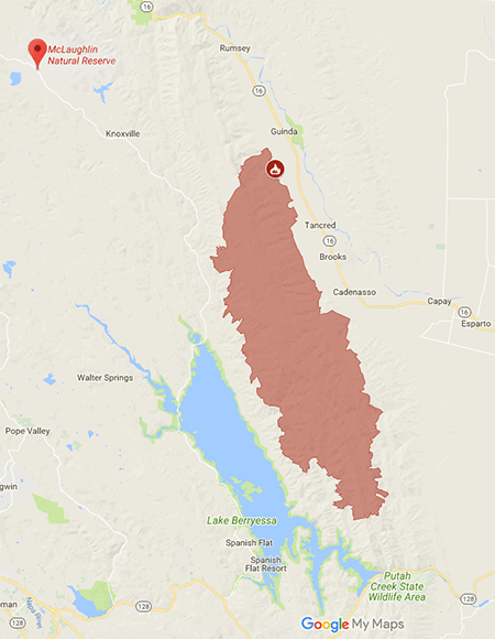 Map showing proximity of McLaughlin Reserve to the County Fire