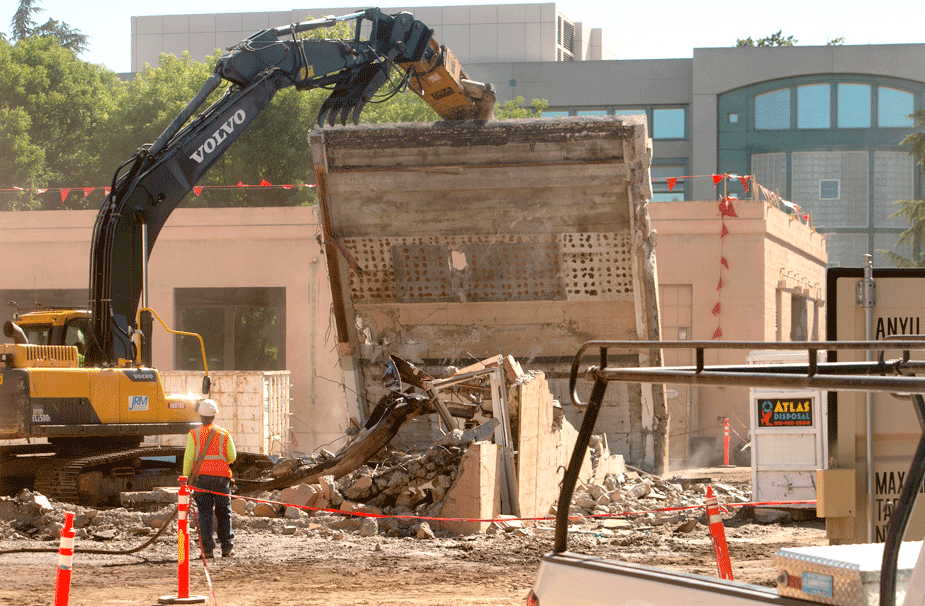 Part of Walker Hall being torn down.