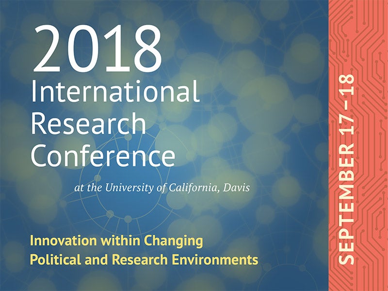 Logo for the  2018 International Research Conference at UC Davis 