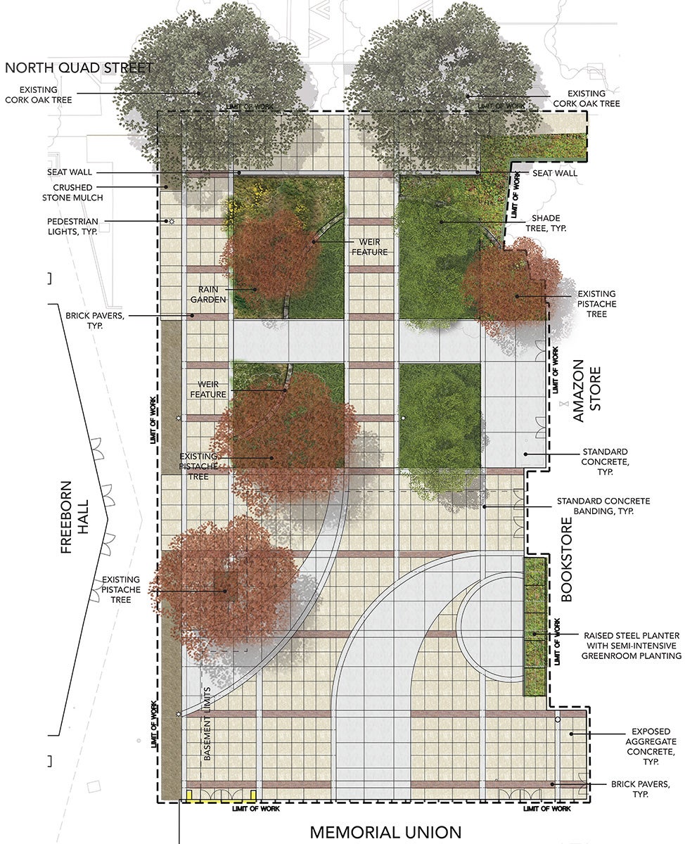 A plan view of the Memorial Union North Courtyard renovation.
