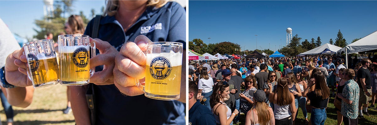 Beer glasses and the Brewfest crowd.