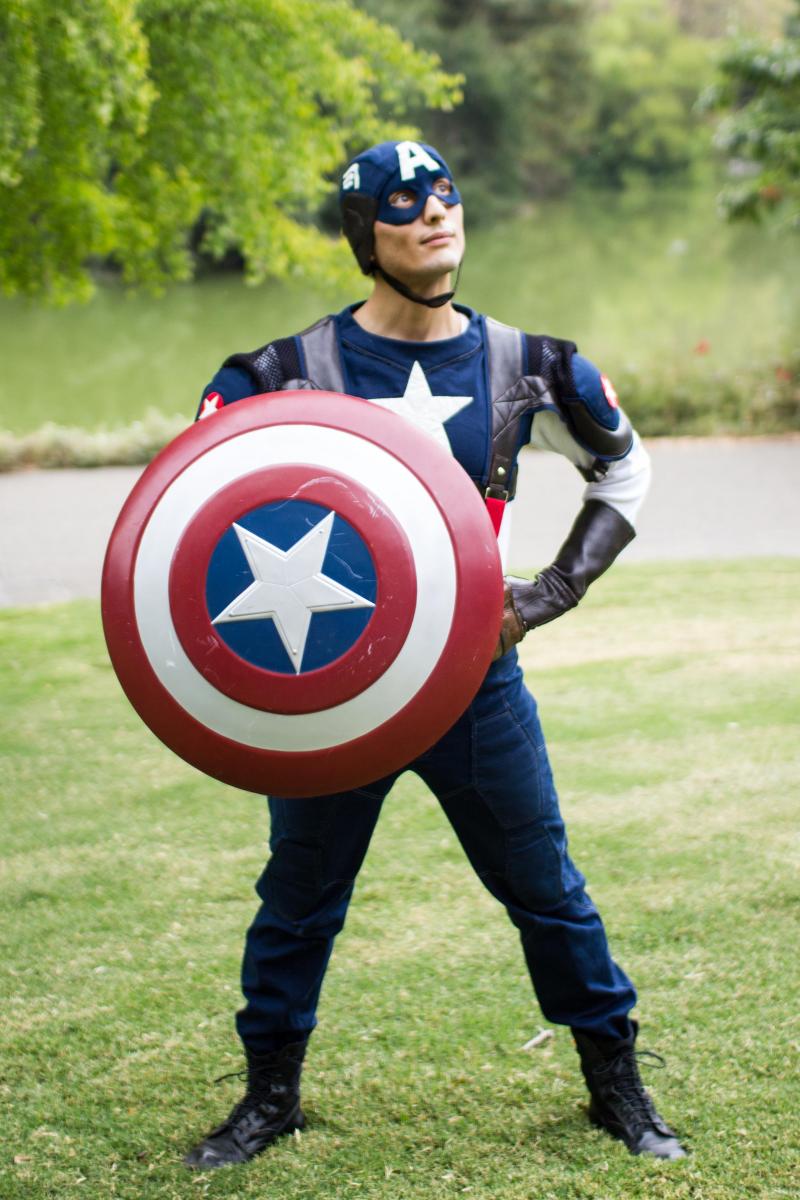 Student in Captain America costume