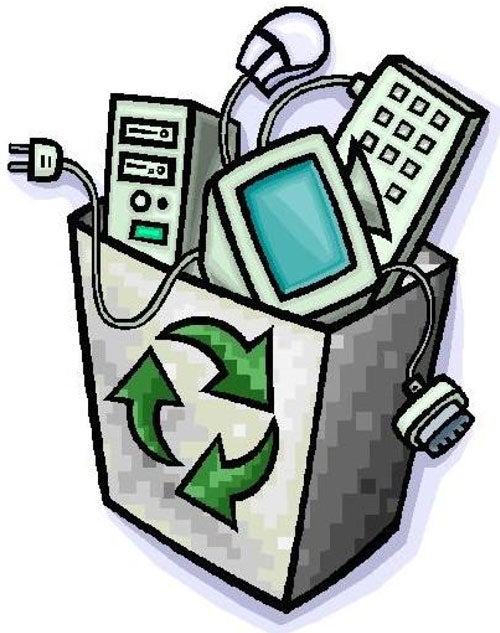 Electronic devices in recycling bin