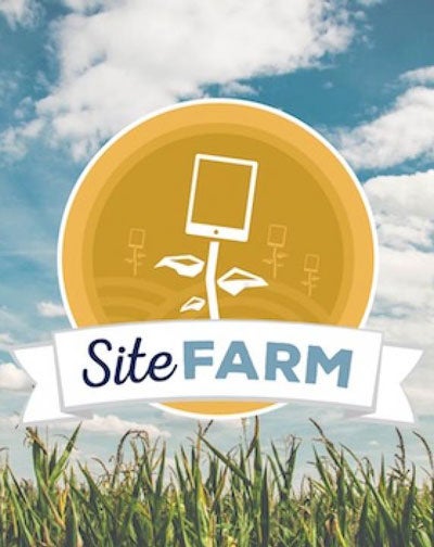 SiteFarm logo in farm field