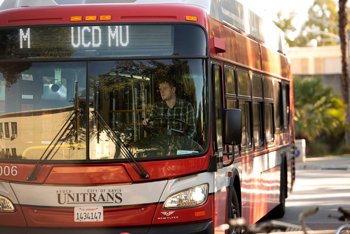 Unitrans bus with "UCD MU" as destination