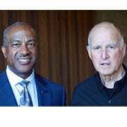 Chancellor Gary S. May and former Gov. Jerry Brown.