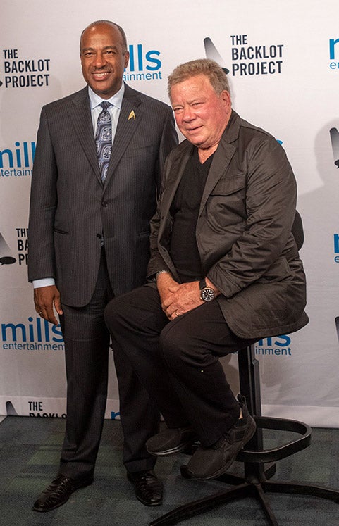 Chancellor Gary S. May poses for a photo with William Shatner.