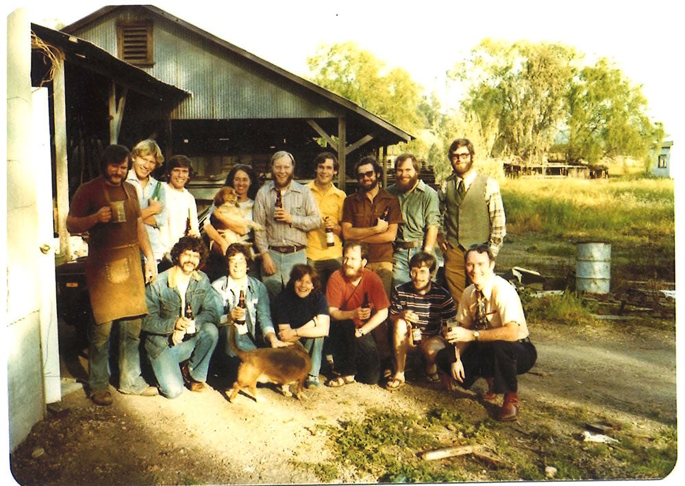 Class picture in front of a shed at New Albion Brewing Co.