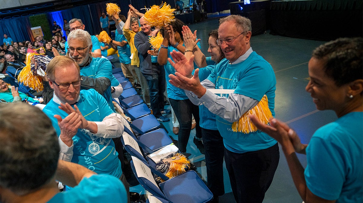 Campus leaders clap during the 2020 Kickoff Celebration event.