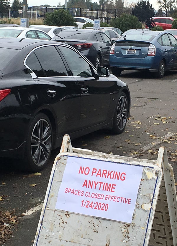 "No Parking" sifgn in Lot 40