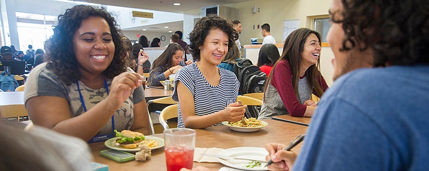 Students eat lunch at a dining hall