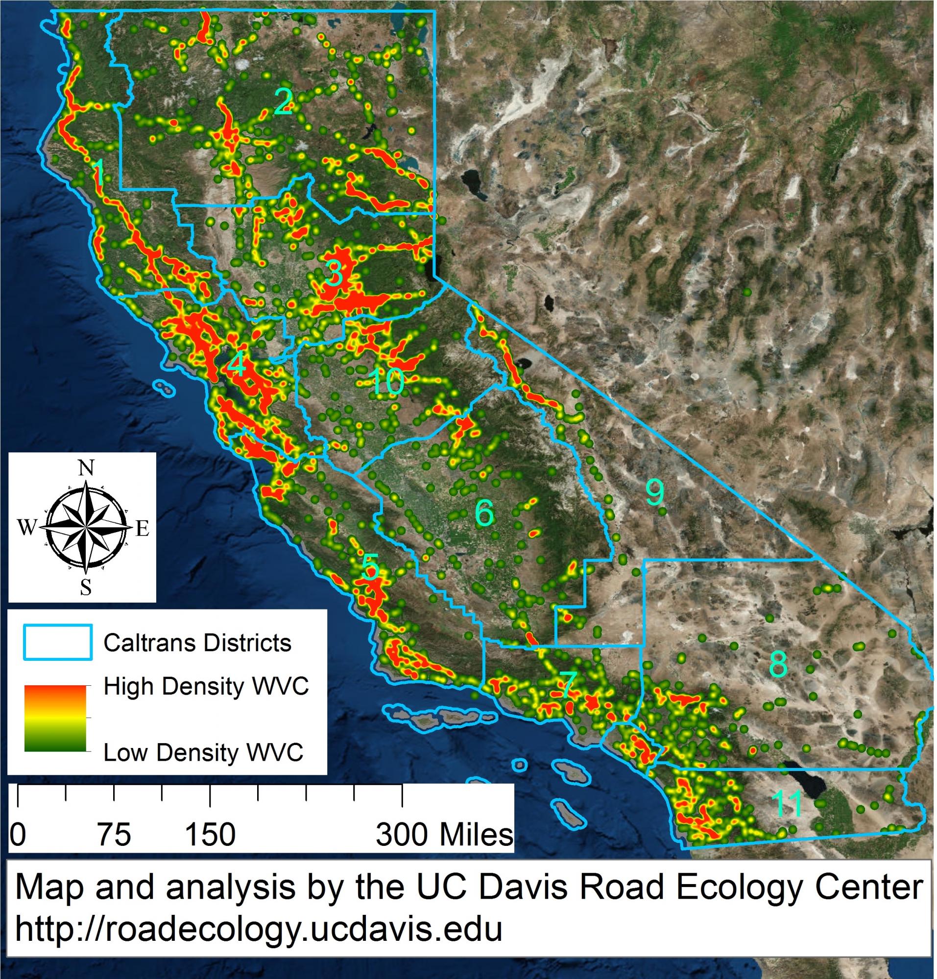 CA wildlife-vehicle collision density map