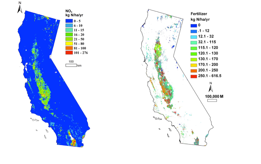 Maps of NOx and fertilizer applications in California