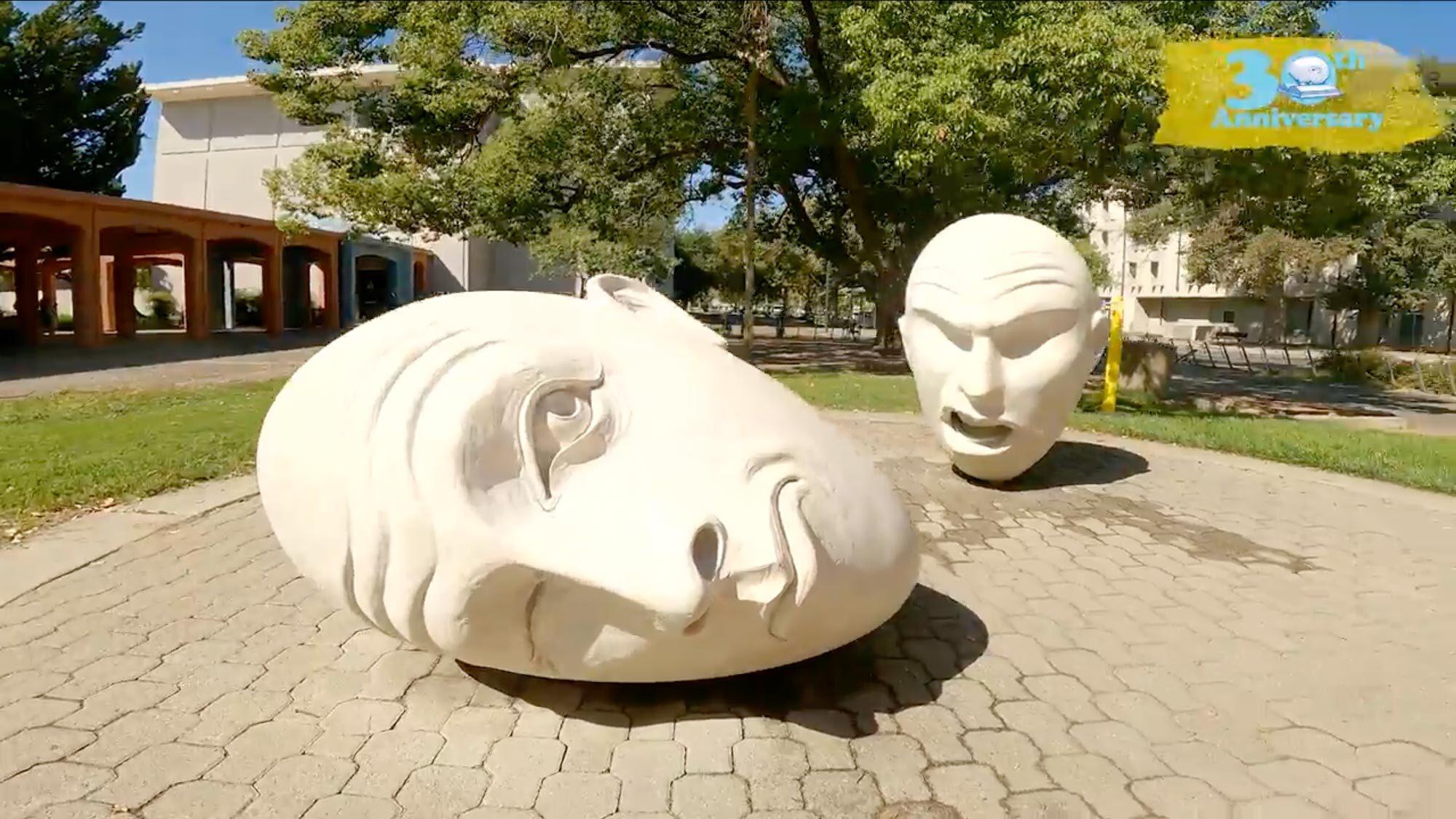 Egghead sculptures on the UC Davis campus