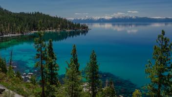 A beautiful view of lake Tahoe on a sunny spring day