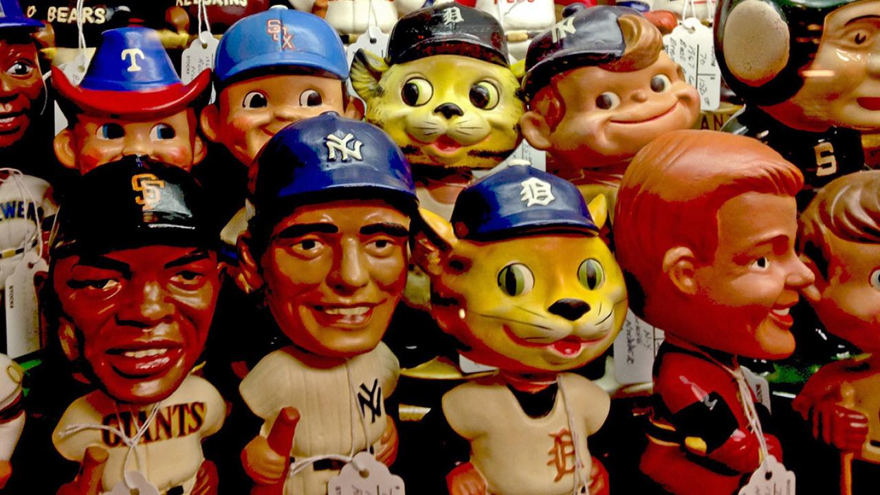 A collection of bobbleheads.