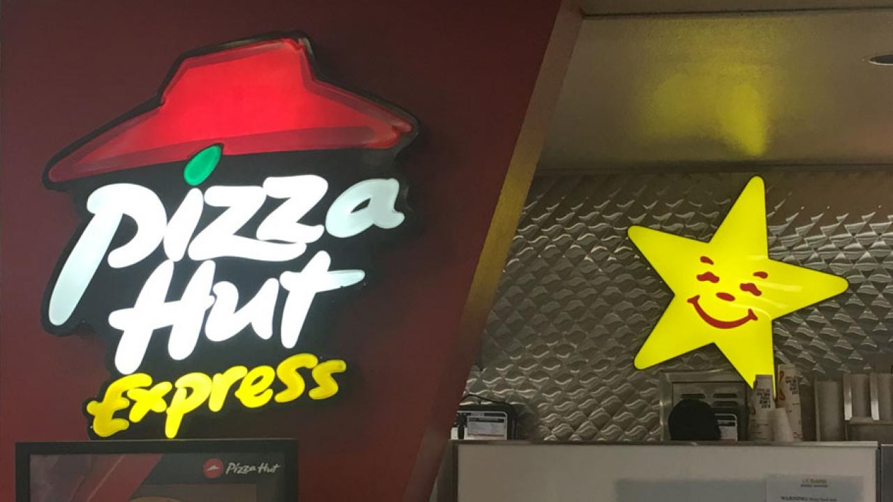 Pizza Hut and Carl's Jr. signs in Silo