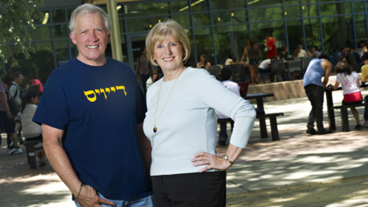 Photo: Dean Keith Simonton and Lynn Read in front of the Memorial Union
