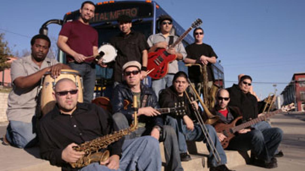 Grupo Fantasma, a 10-piece band with a double rhythm section and four horns