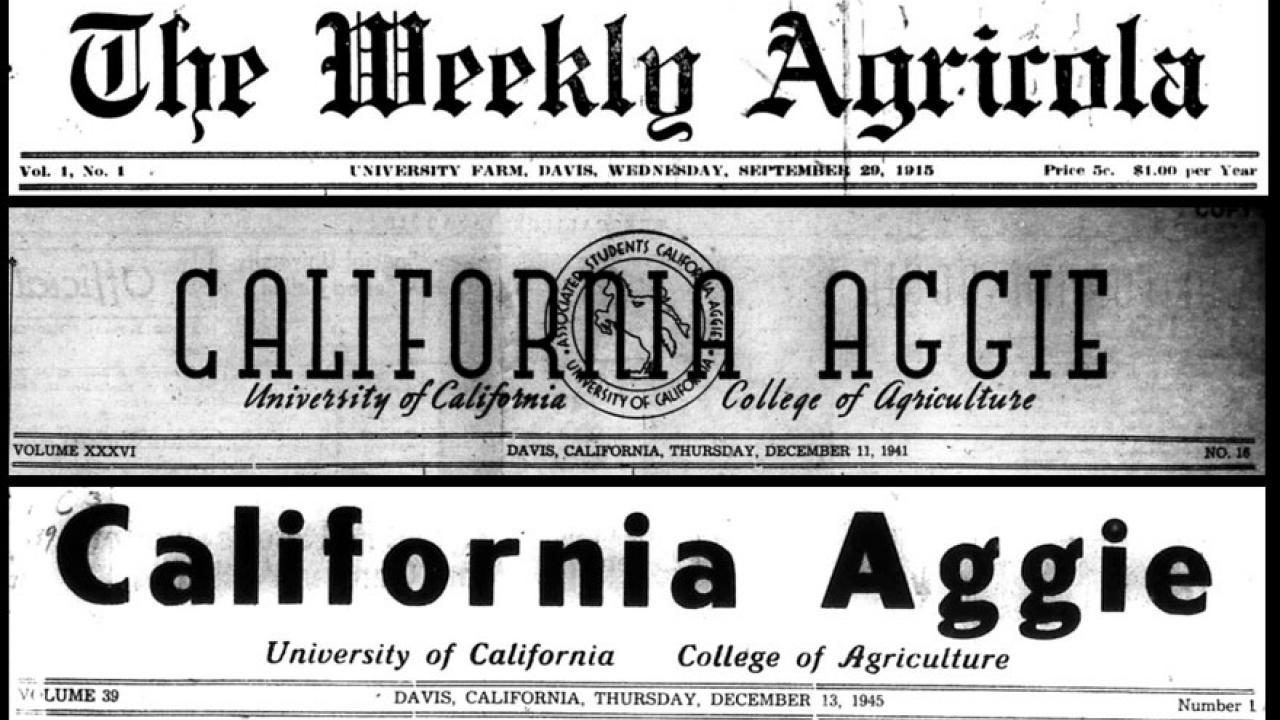 Historic student newspaper flags: The Weekly Agricola and California Aggie (2)