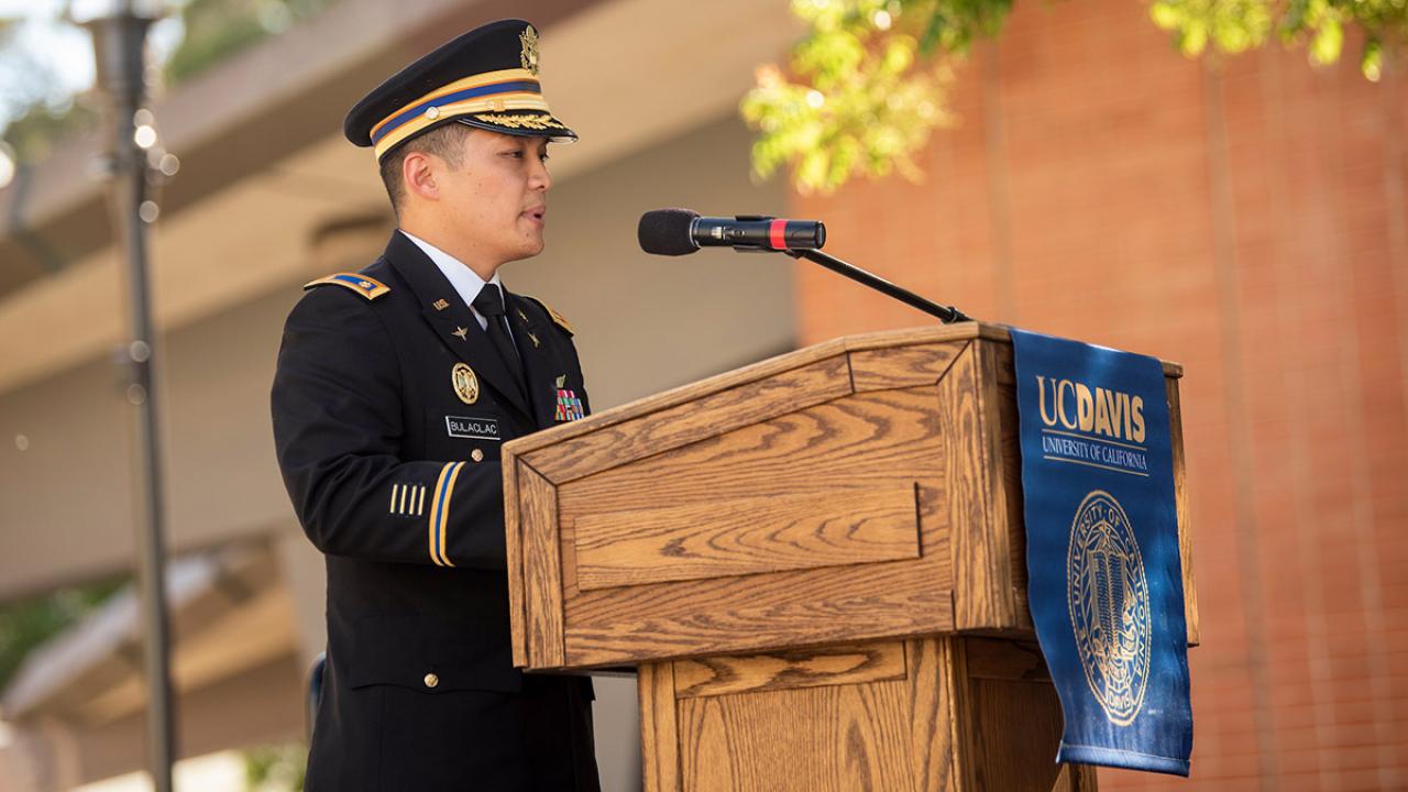 Anthony Bulaclac speaks at a Memorial Day Ceremony.