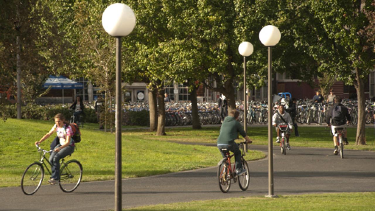 Photo: Bicyclists on a campus bike path