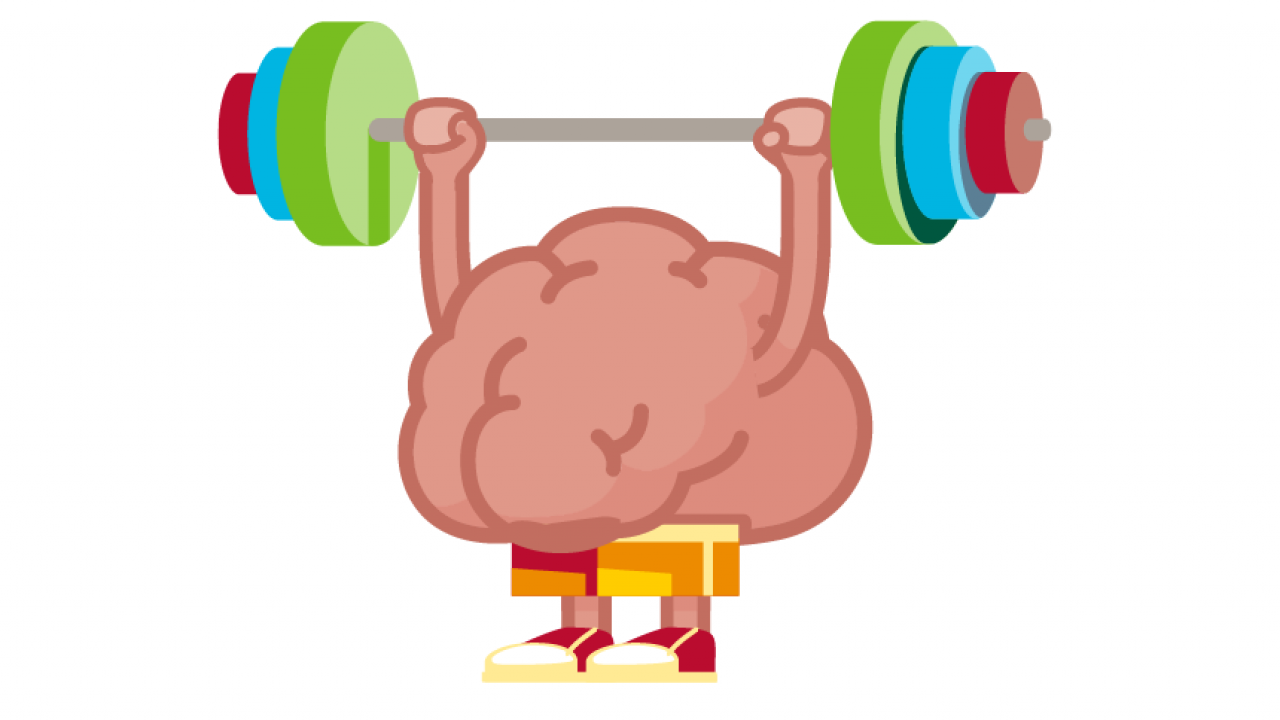 illustration of a brain lifting weights