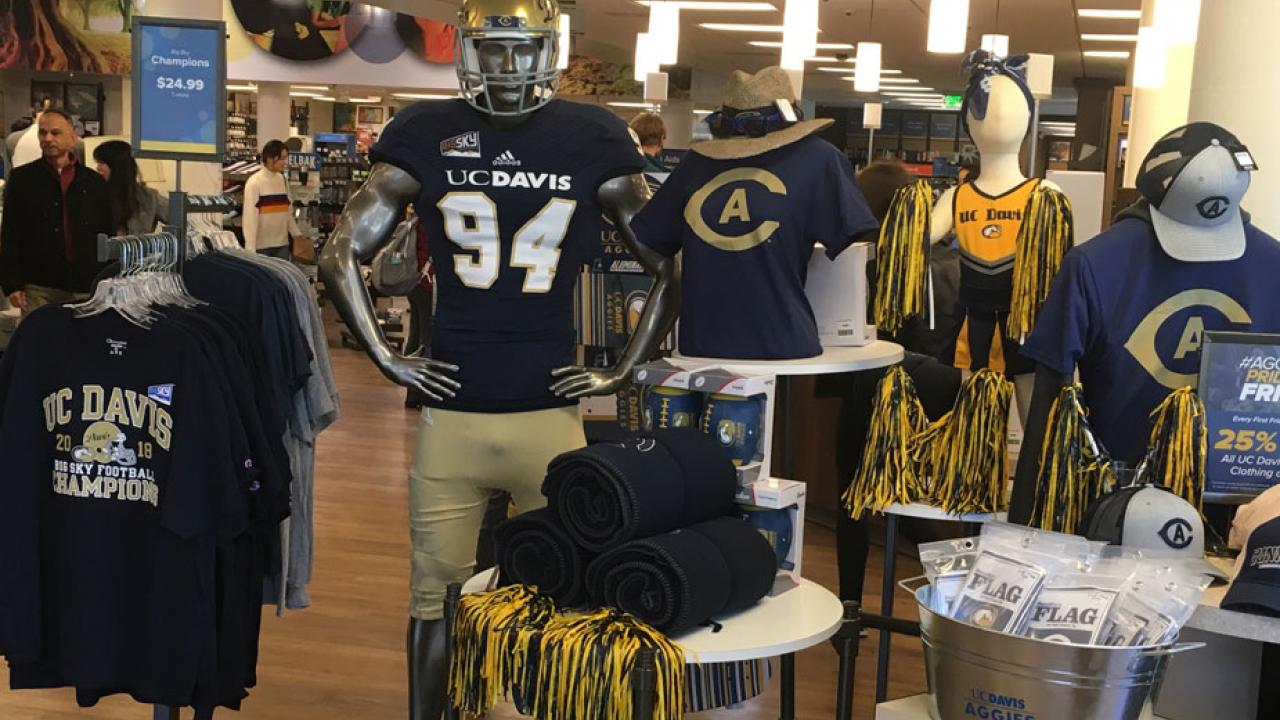 Campus Store featuring football-player mannequin