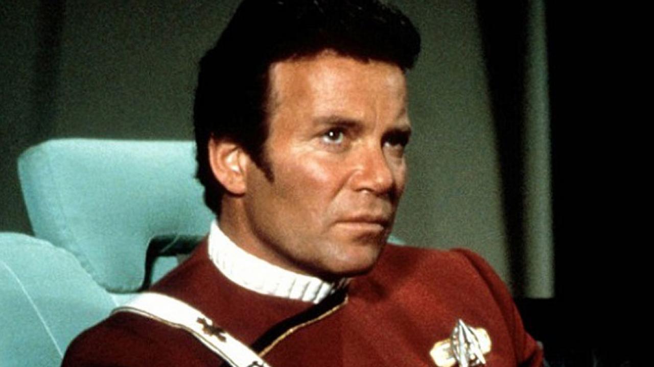 William Shatner as Capt. Kirk in "The Wrath of Khan," in uniform, in seat