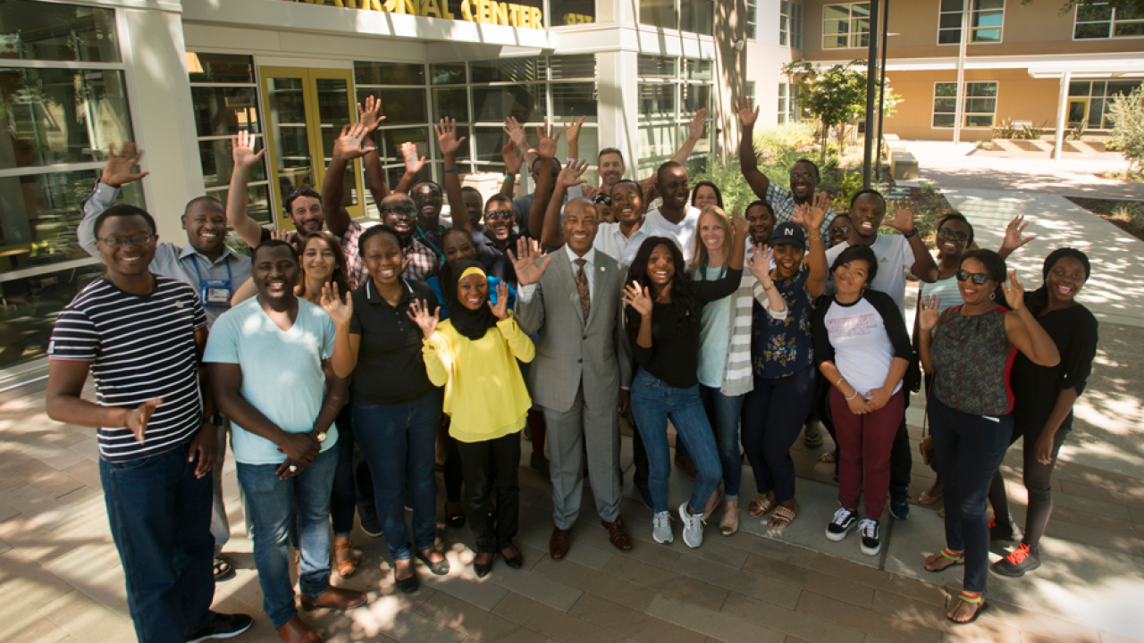 Chancellor Gary S. May and Mandela Fellows, group photo, 2017