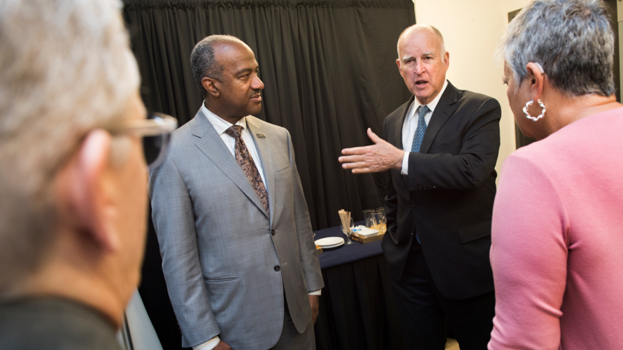 Chancellor May and Gov. Brown in conversation