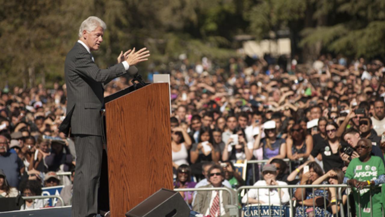 Photo: Former President Bill Clinton addresses a Democratic rally on the Quad.