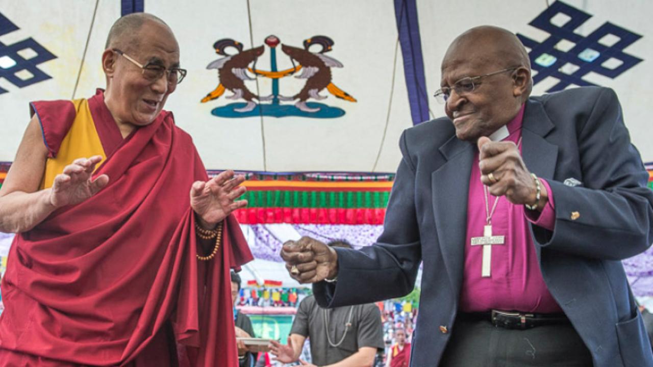 Dalai Lama and Archbishop Desmond Tutu, dancing
