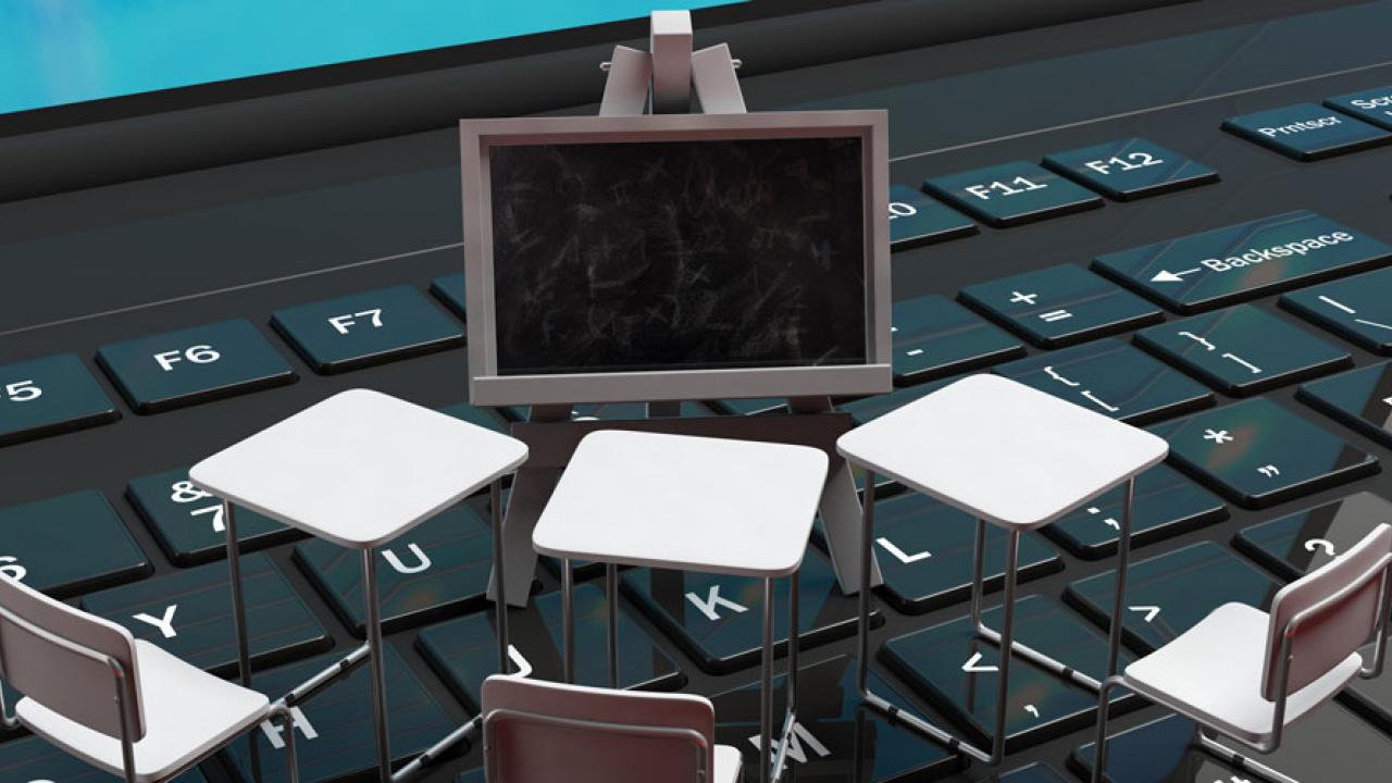 Photo illustration: desks on keyboard