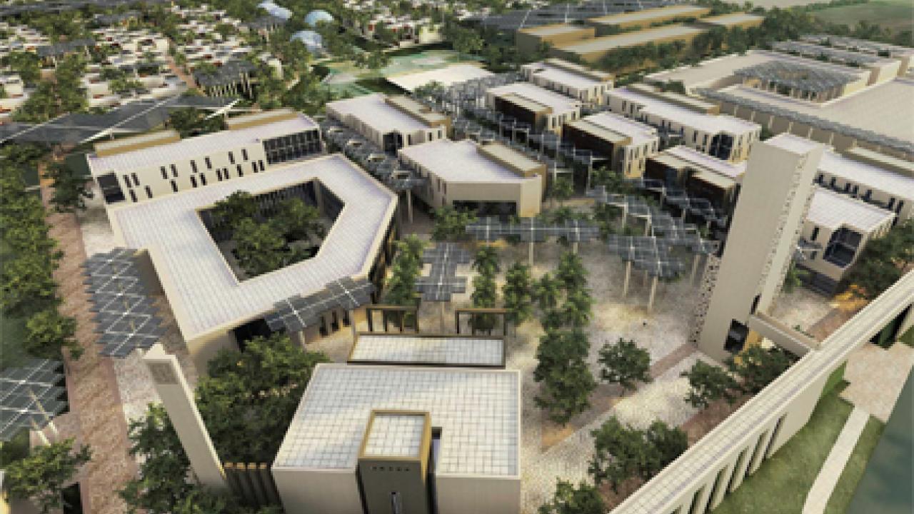 Graphic: Architectural rendering of Dubai Sustainable City, inspired in part by UC Davis West Village.