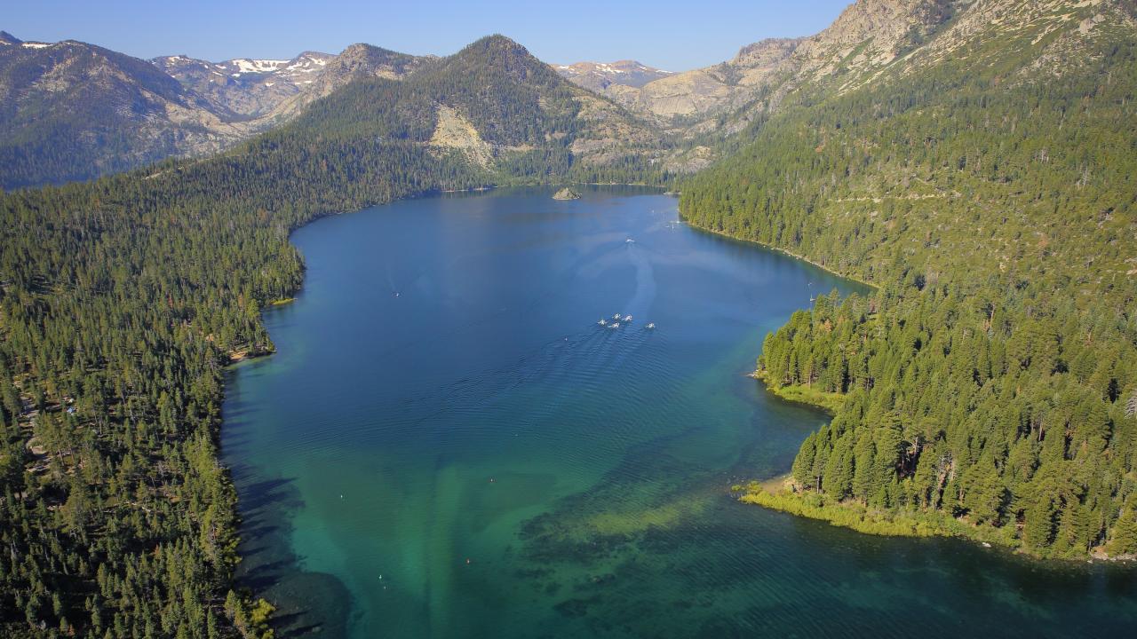 Aerial view of Emerald Bay in Lake Tahoe