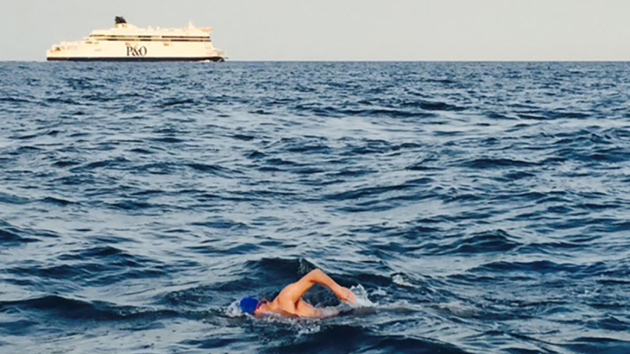 Ernie Hoftyzer swimming the English Channel.
