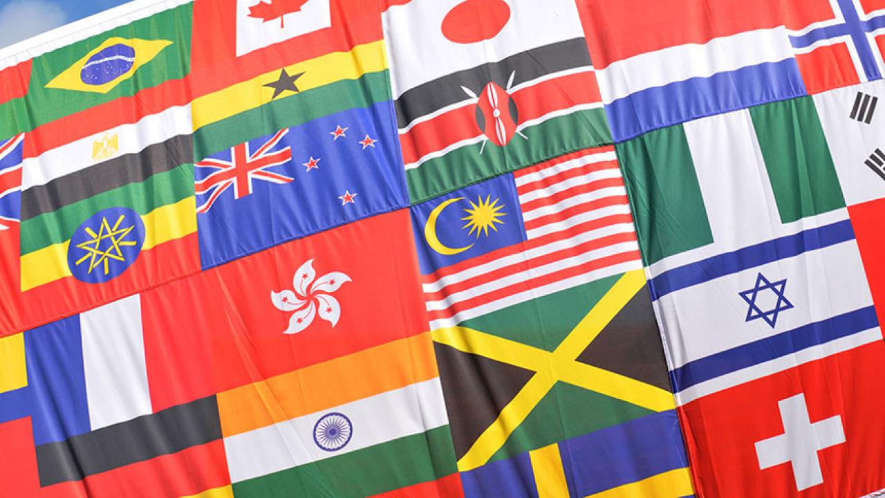 A collage of flags from different countries