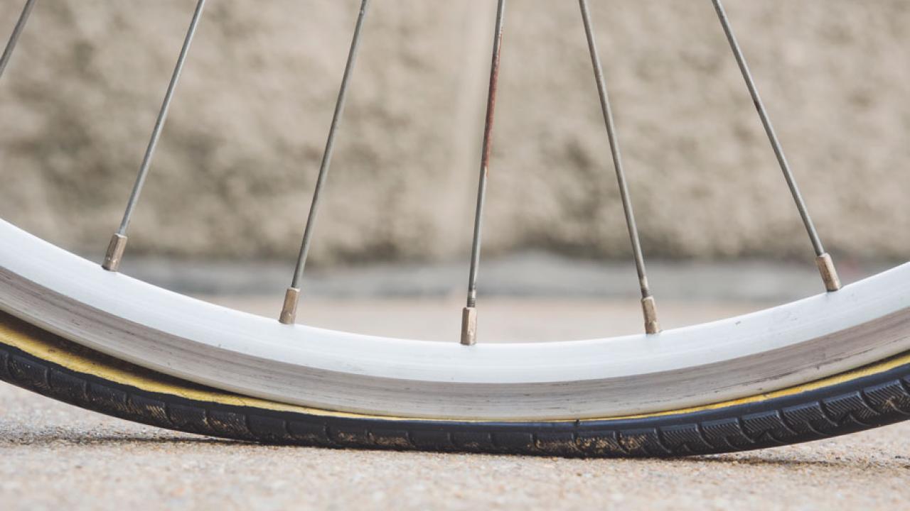 Bicycle wheel with flat tire