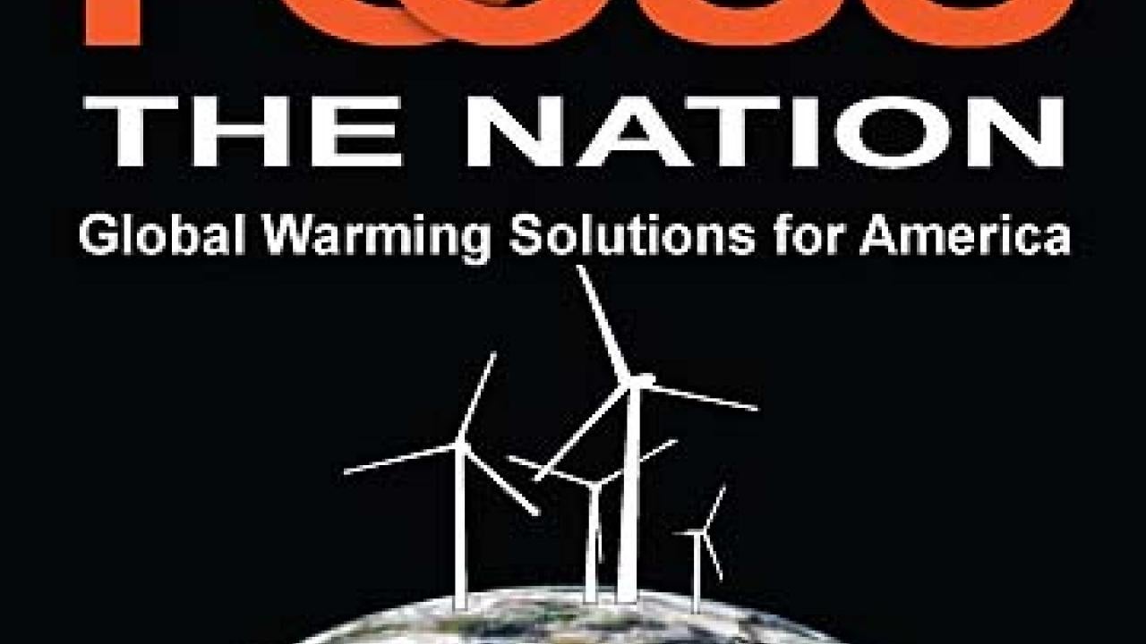 Graphic: Focus the Nation logo with a picture of the top of the earth with wind turbines