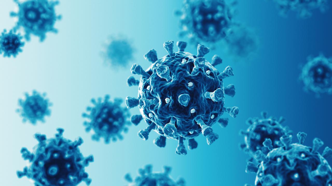 Coronavirus in blue. 3D render.