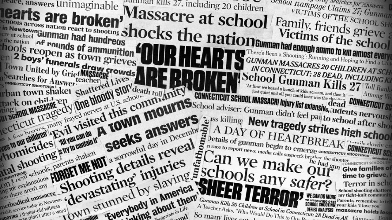 Gun violence headlines, in a collage