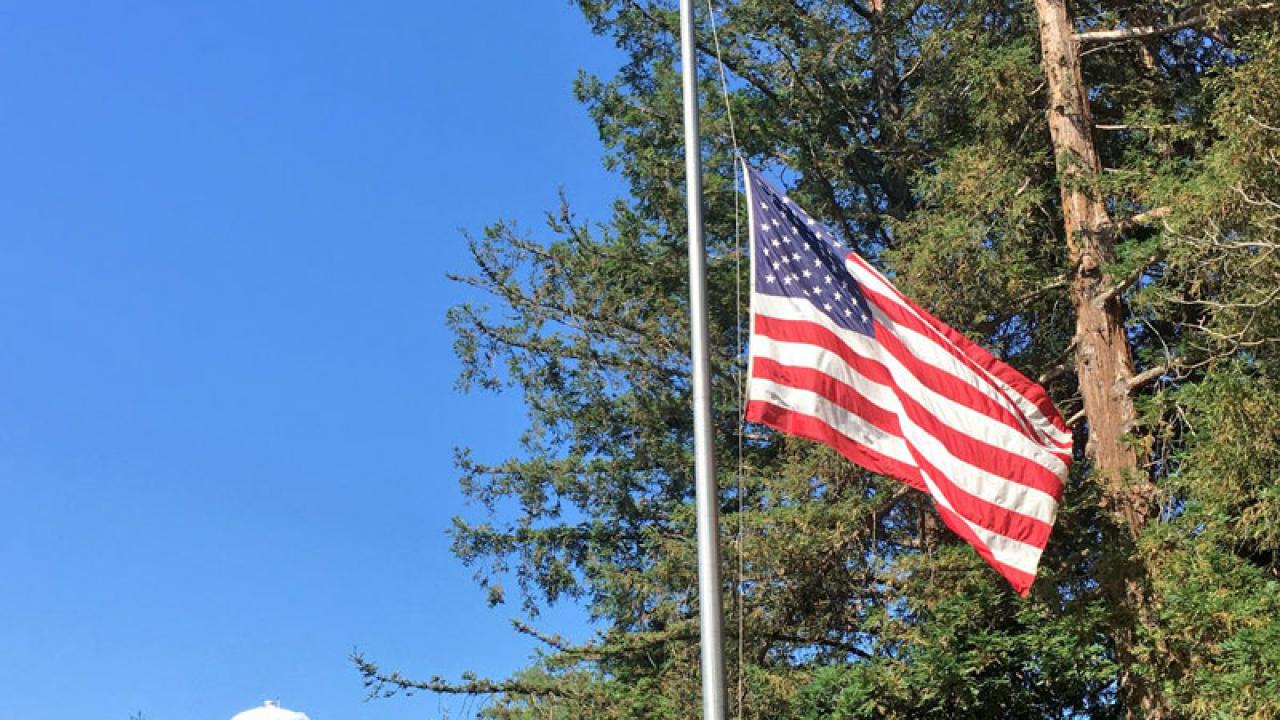Photo: U.S. flag at half-staff on campus