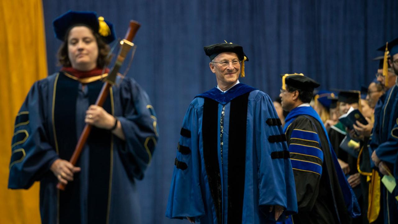 Ralph J. Hexter in commencement regalia, 2018