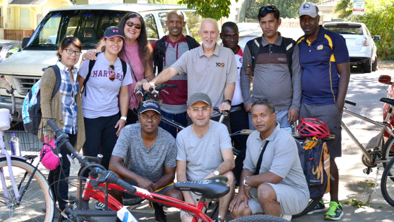 Students and staff (and bicycles) in posed picture