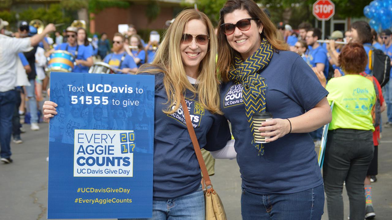 Lana Watts and Leigh Ann Hartman march in the Picnic Day parade.
