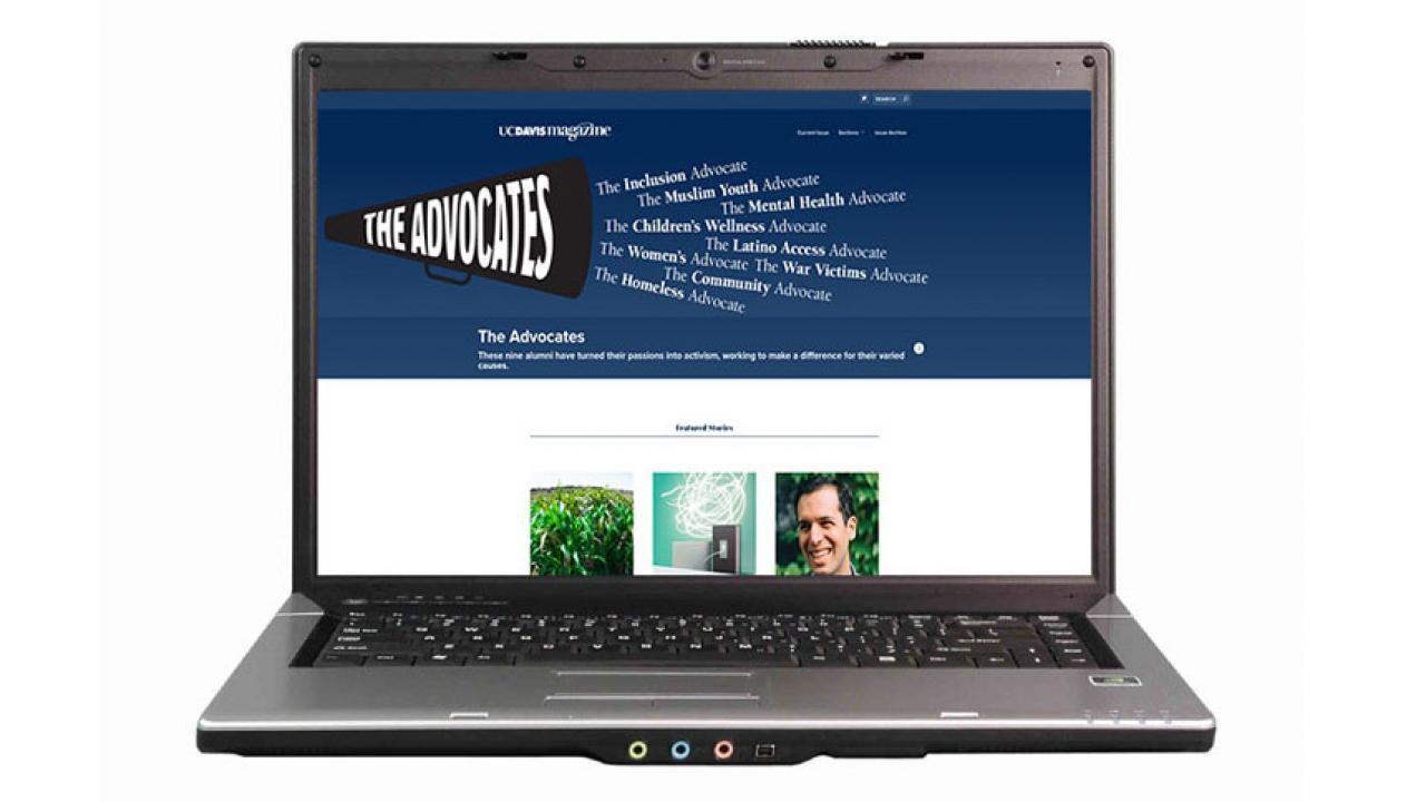laptop showing UC Davis Magazine website homepage