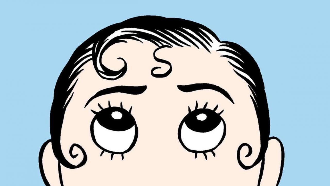 Cartoon of woman's face, from book cover.