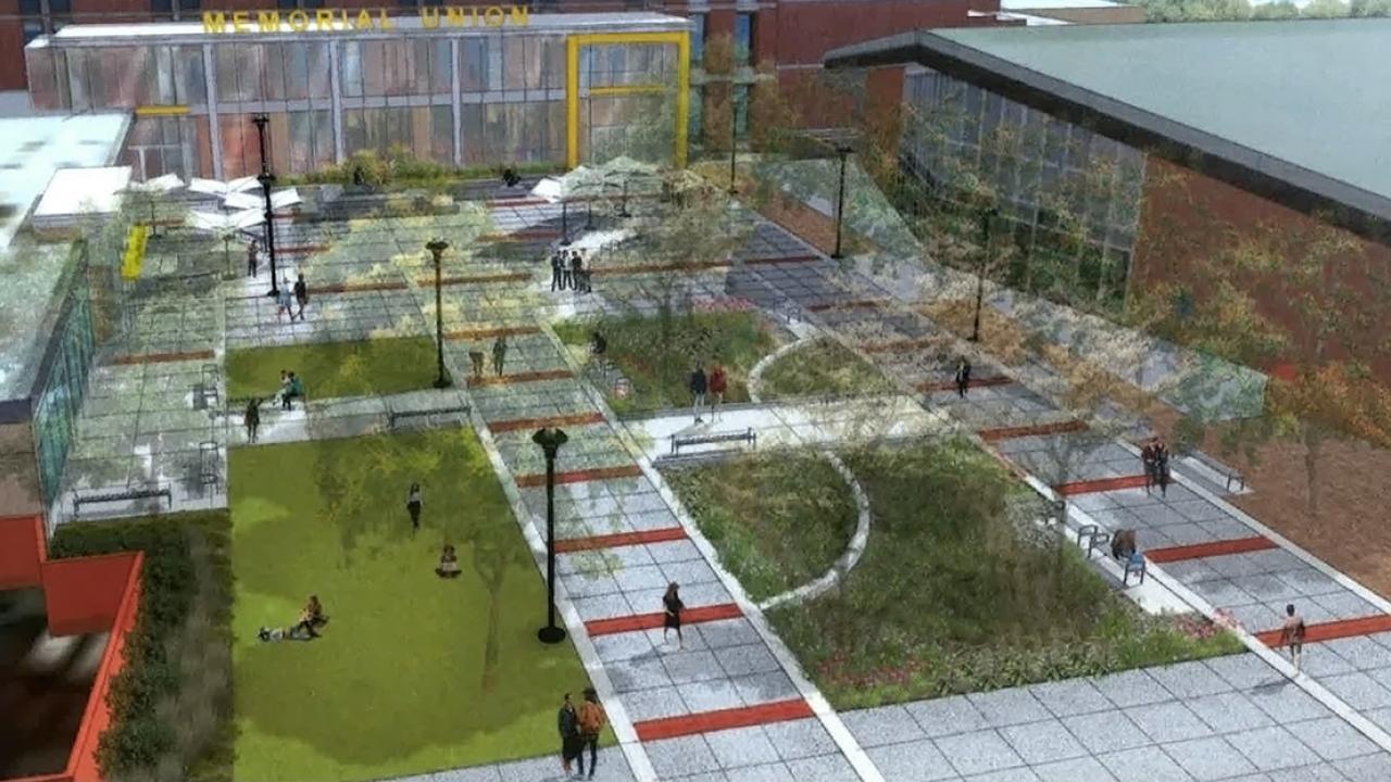 Artist's rendering of the Memorial Union North Courtyard.